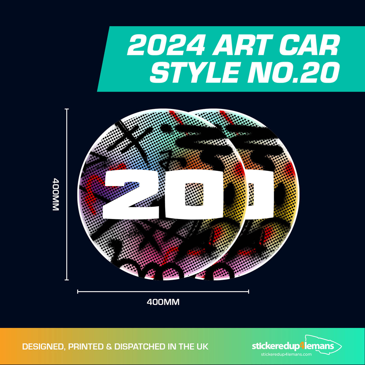 2024 Art Car Style No.20 - 400mm Diameter Door Racing Numbers (Pair)