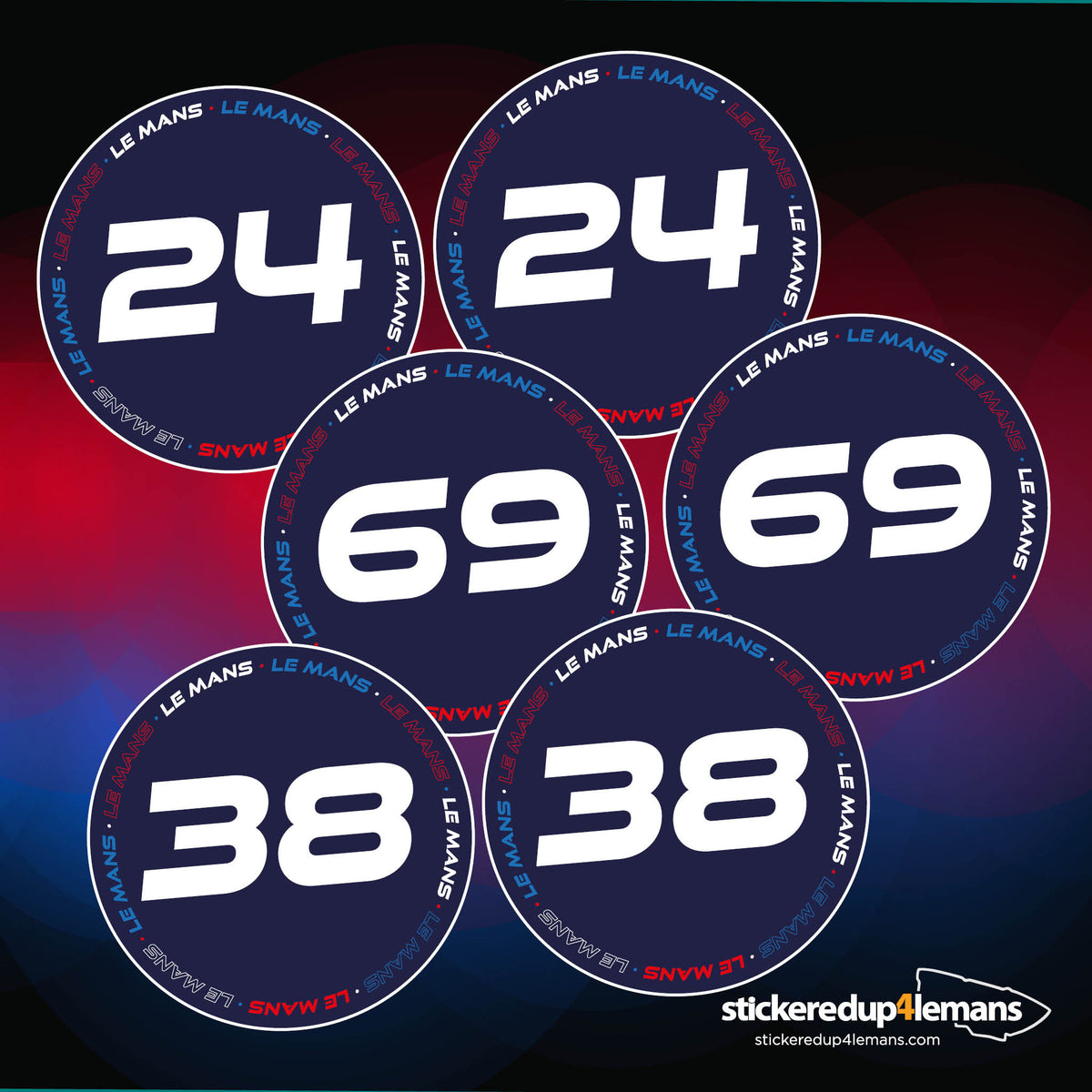 Blue Le Mans 400mm Diameter Door Racing Numbers (Pair)