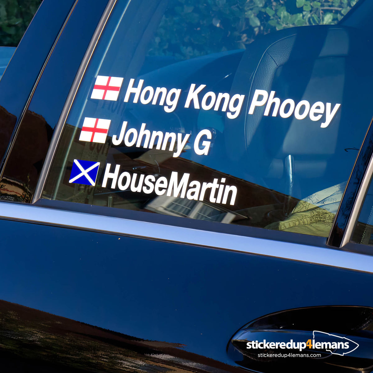 Pair of Racing Driver Names Personalised Race Sticker (WITH FLAG)