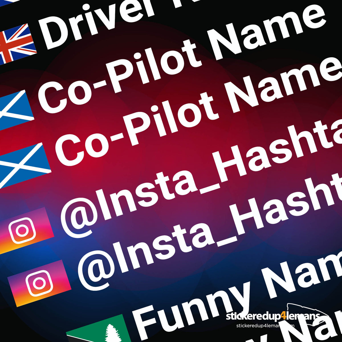Pair of Racing Driver Names Personalised Race Sticker (WITH FLAG)