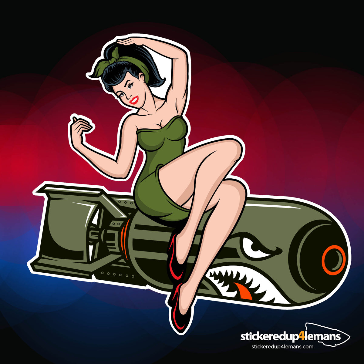 Pin-Up Bomber Girl Bumper Sticker - Pair